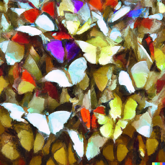 Illustrated crowd of colorful butterflies in oil painting style