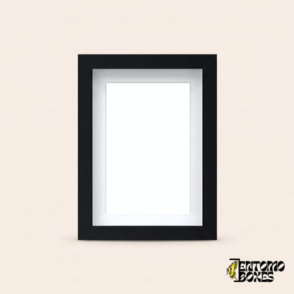 Black shadow box frame for insect and butterfly display, front view